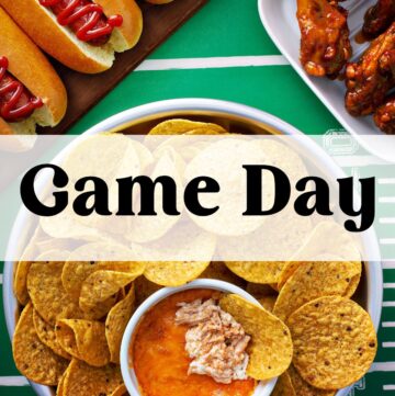 Chips and dip with the words "Game Day" in text overlay.