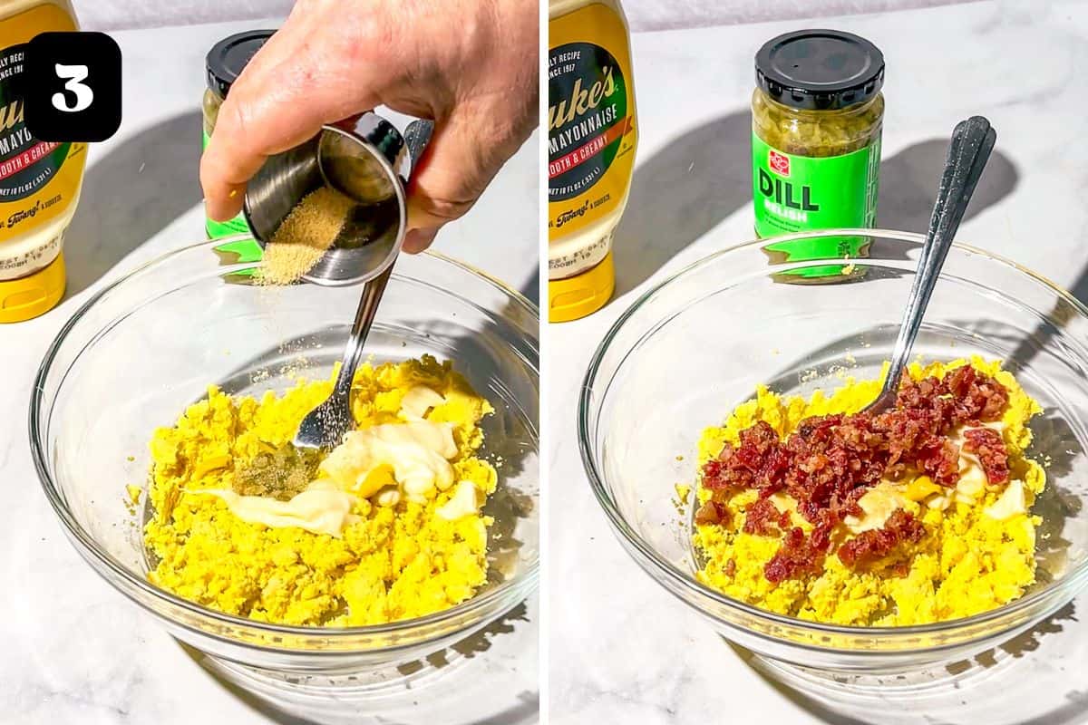 Step 3 showing mixing the yolk filling.